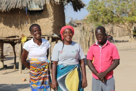 Cynthia (centre) is a community support worker with CBM’s partner ADRA in Gwembe <br/>District, Zambia. With her are Sophina (left) and Gift (right).