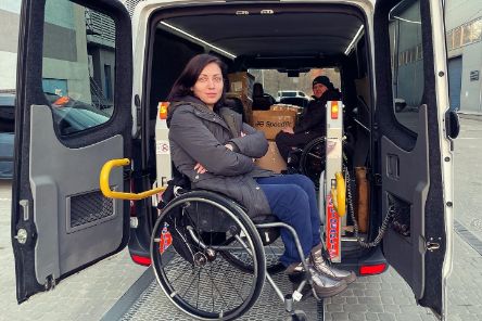 A woman in a wheel chair