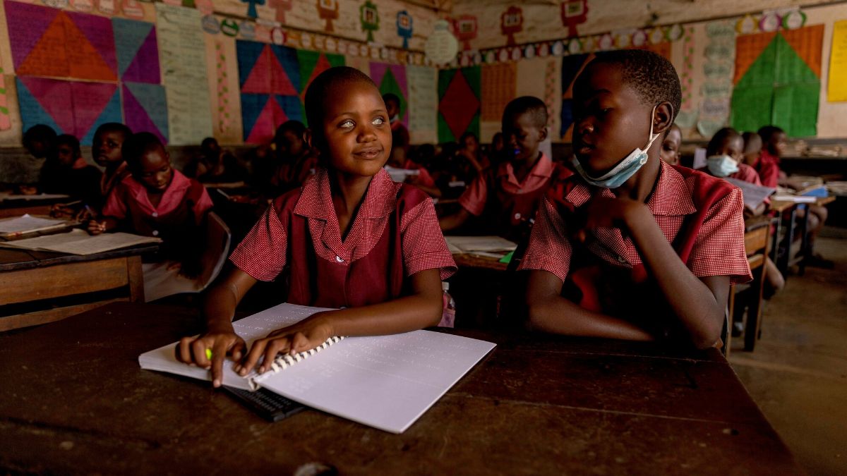 Blind girl attending school